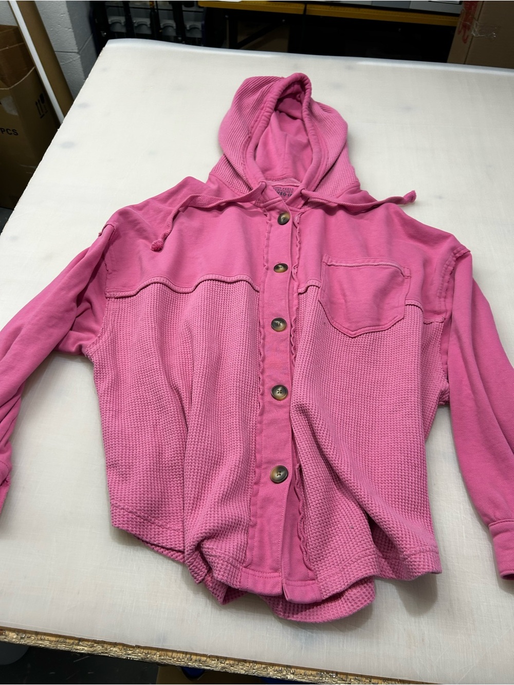 Womens Pink Hooded Button-Up Jacket